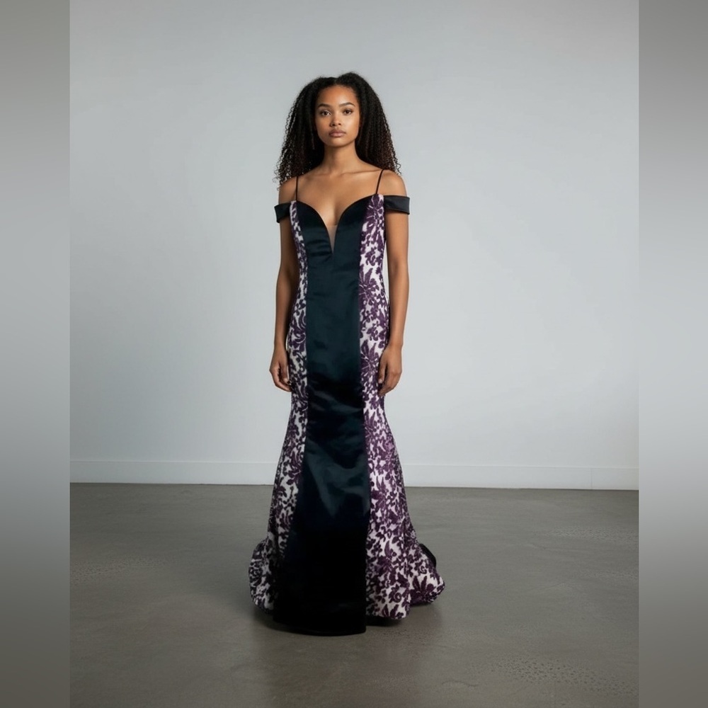 Rachel Allan COUTURE Size 12 Purple Hand Beaded Trumpet Gown Prom Dress Formal